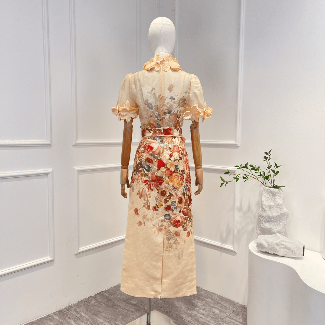 VÁY ZIMMERMANN Vintage Solid Short Sleeve Appliques Top and Midi Skirt Woman Set High Classy