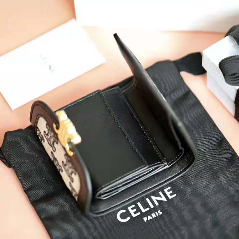 Ví Celine Women Small Triomphe Wallet in Textile with Triomphe Embroidery