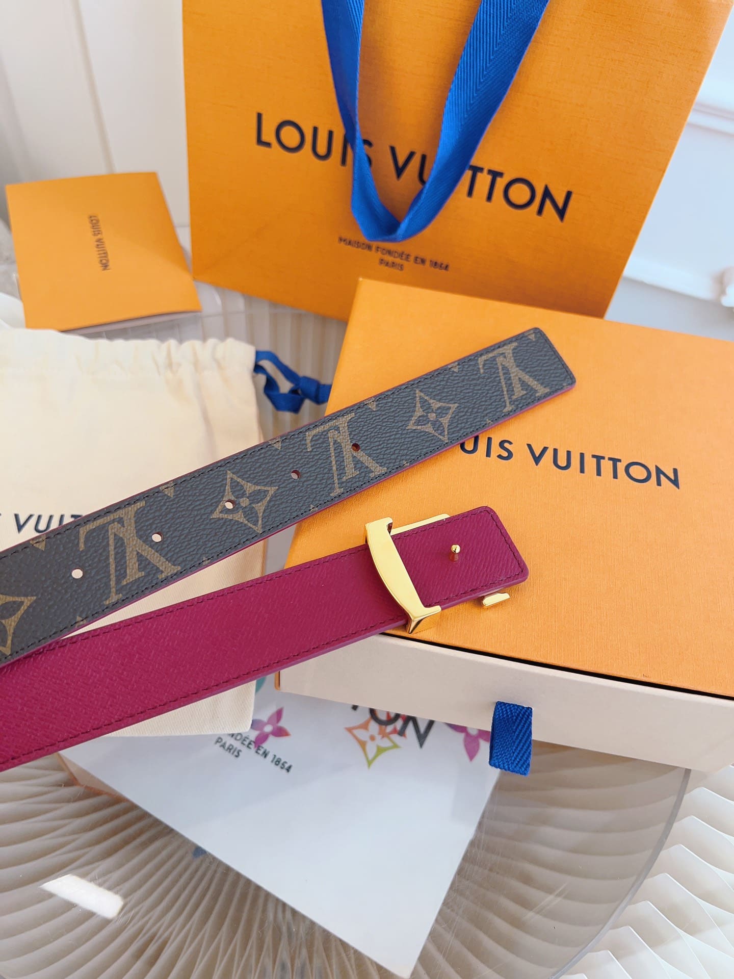 DÂY LƯNG LOUIS VUITTON PURPLE BROWN MONOGRAM LEATHER Khóa vàng