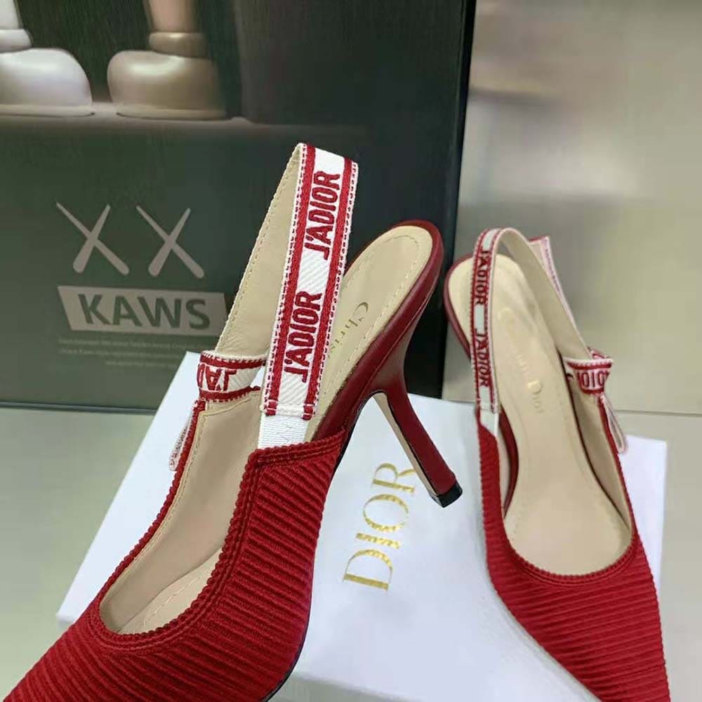 GIÀY Dior Women J’Adior Slingback Pump Cherry Red Embroidered Cotton