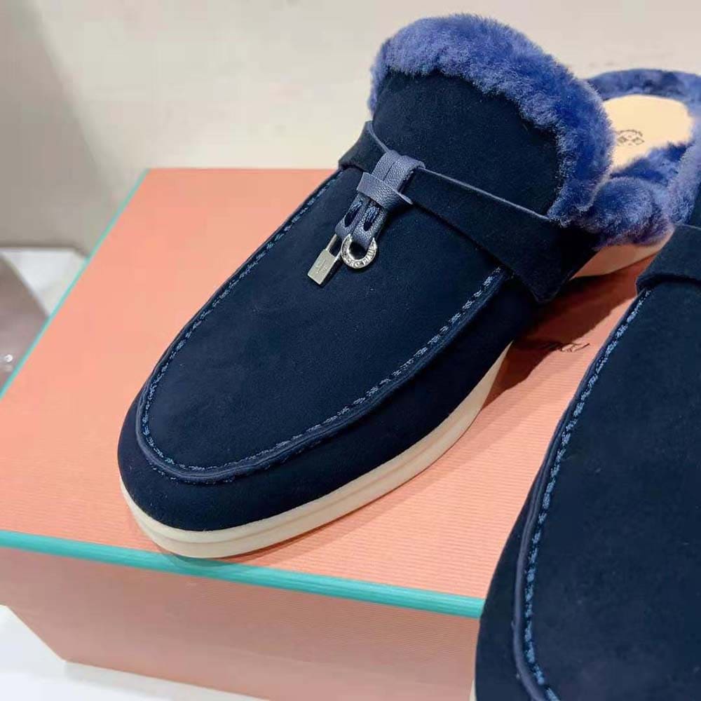 GIÀY Loro Piana Unisex Charms Walk Babouche Loafers-Navy