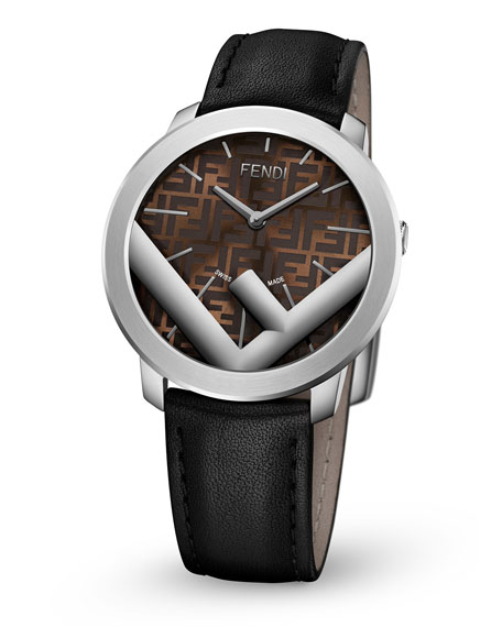 FENDI  FF-Motif Analog Leather Watch