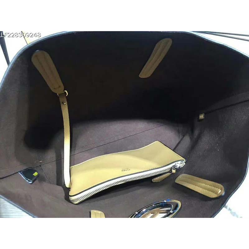 TÚI Fendi Women Leather Logo Shopper Bag-Beige