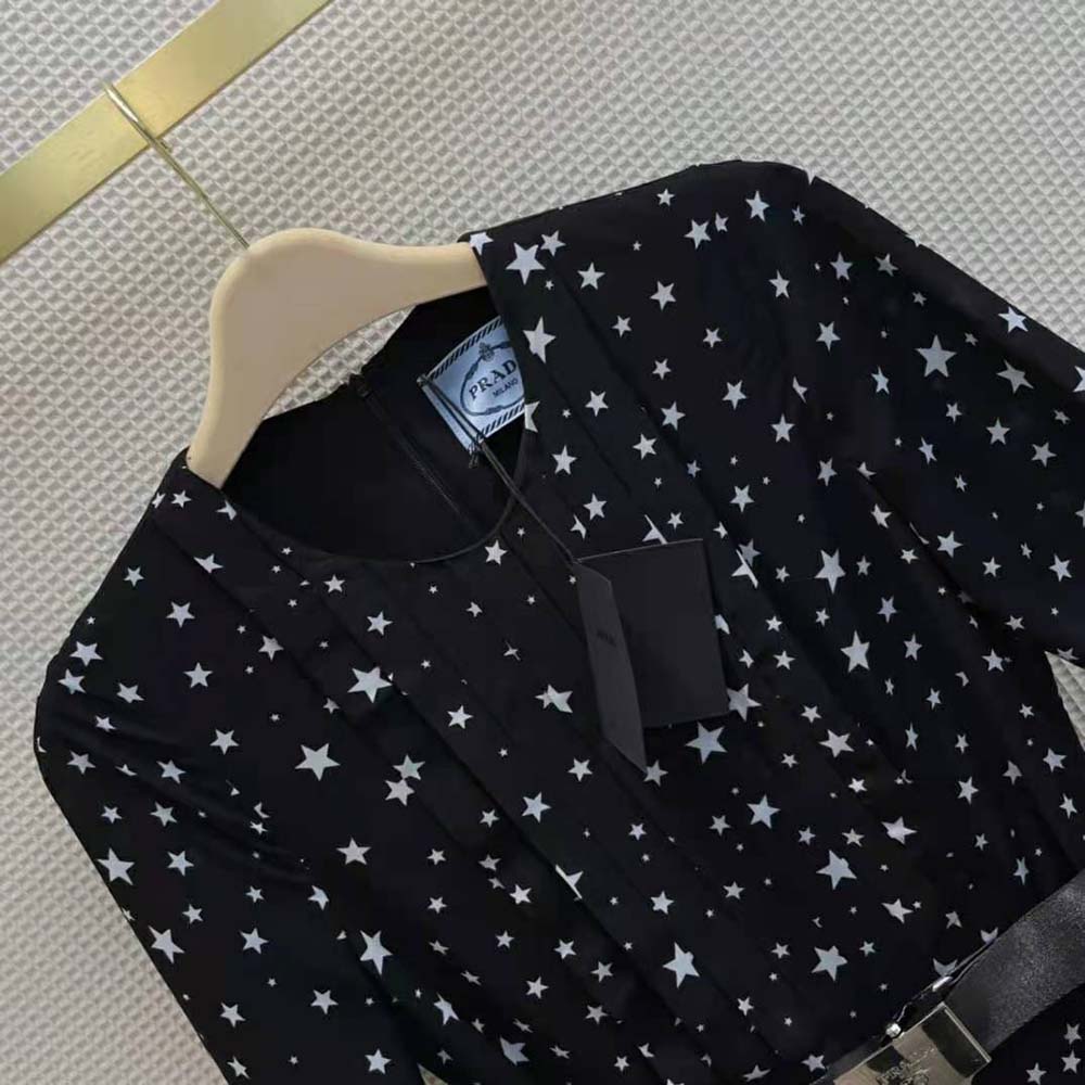 Váy Prada Printed Fluid Twill Dress-Black