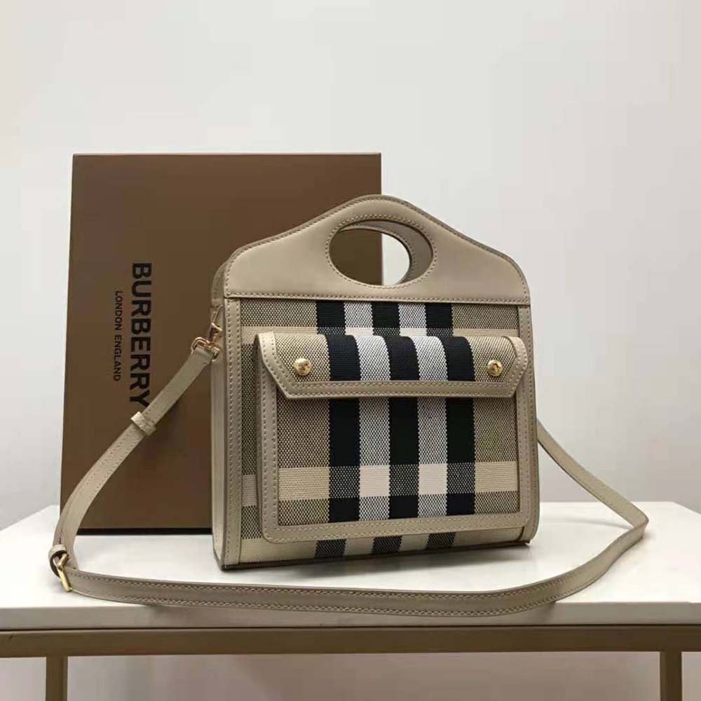 TÚI Burberry Women Mini Check Canvas and Leather Pocket Bag