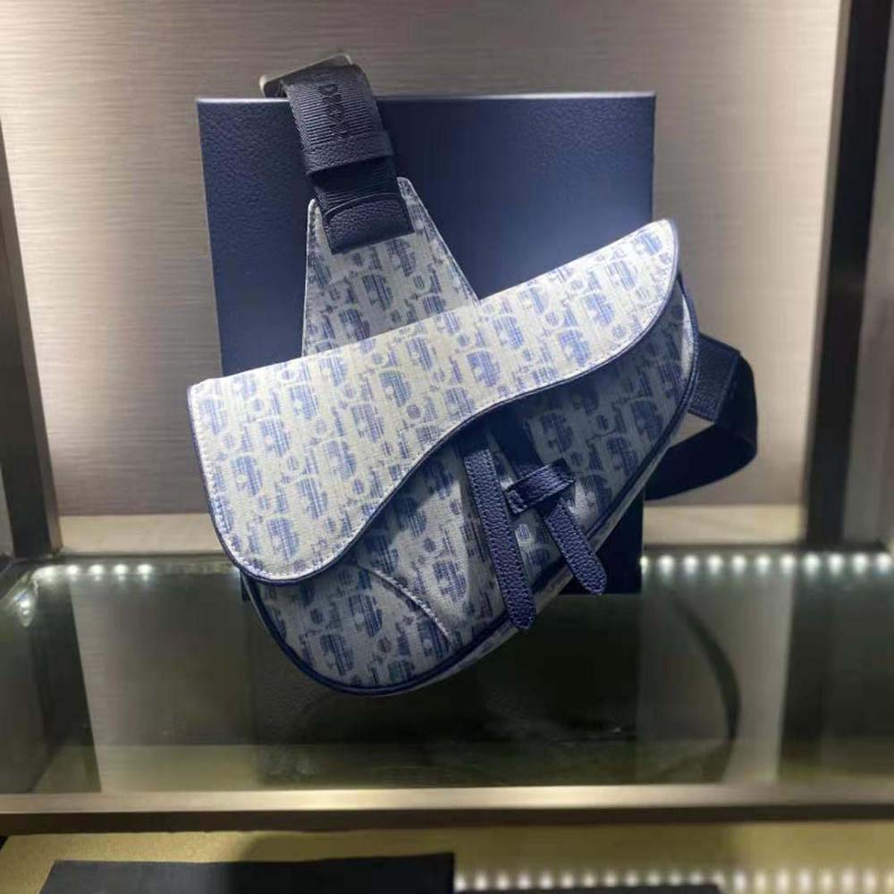 TÚI Dior Saddle bag Blue Dior Oblique Kasuri jacquard