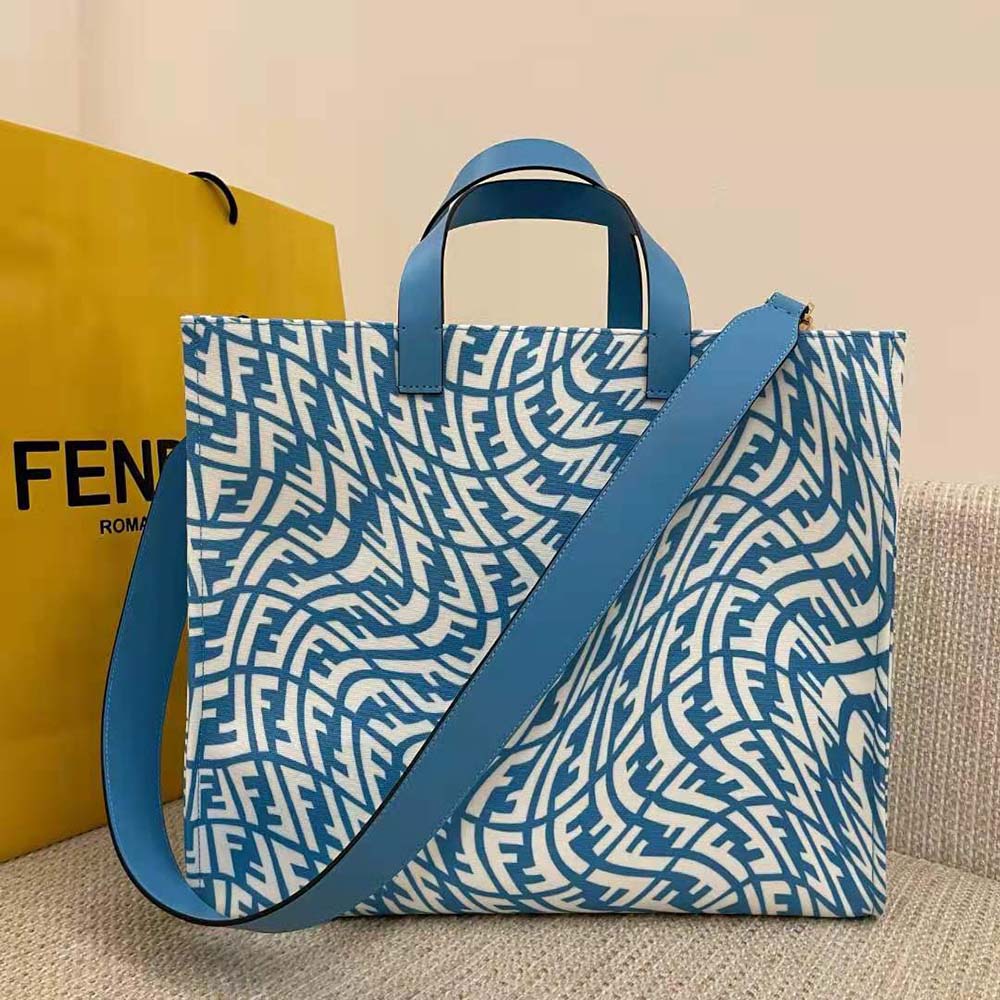 TÚI Fendi Women Shopper Blue Glazed Canvas Bag