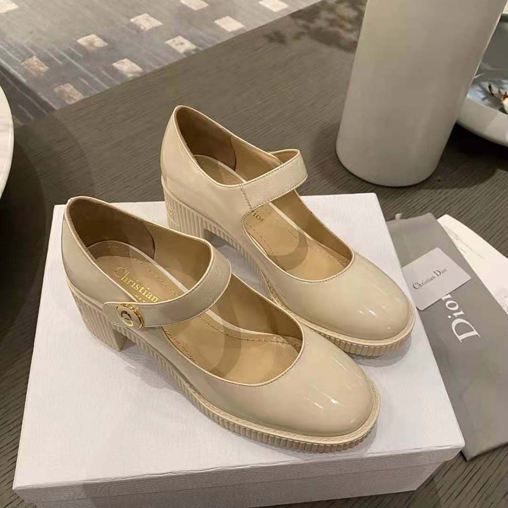 GIÀY Dior Women D-Doll Pump White Shiny Calfskin