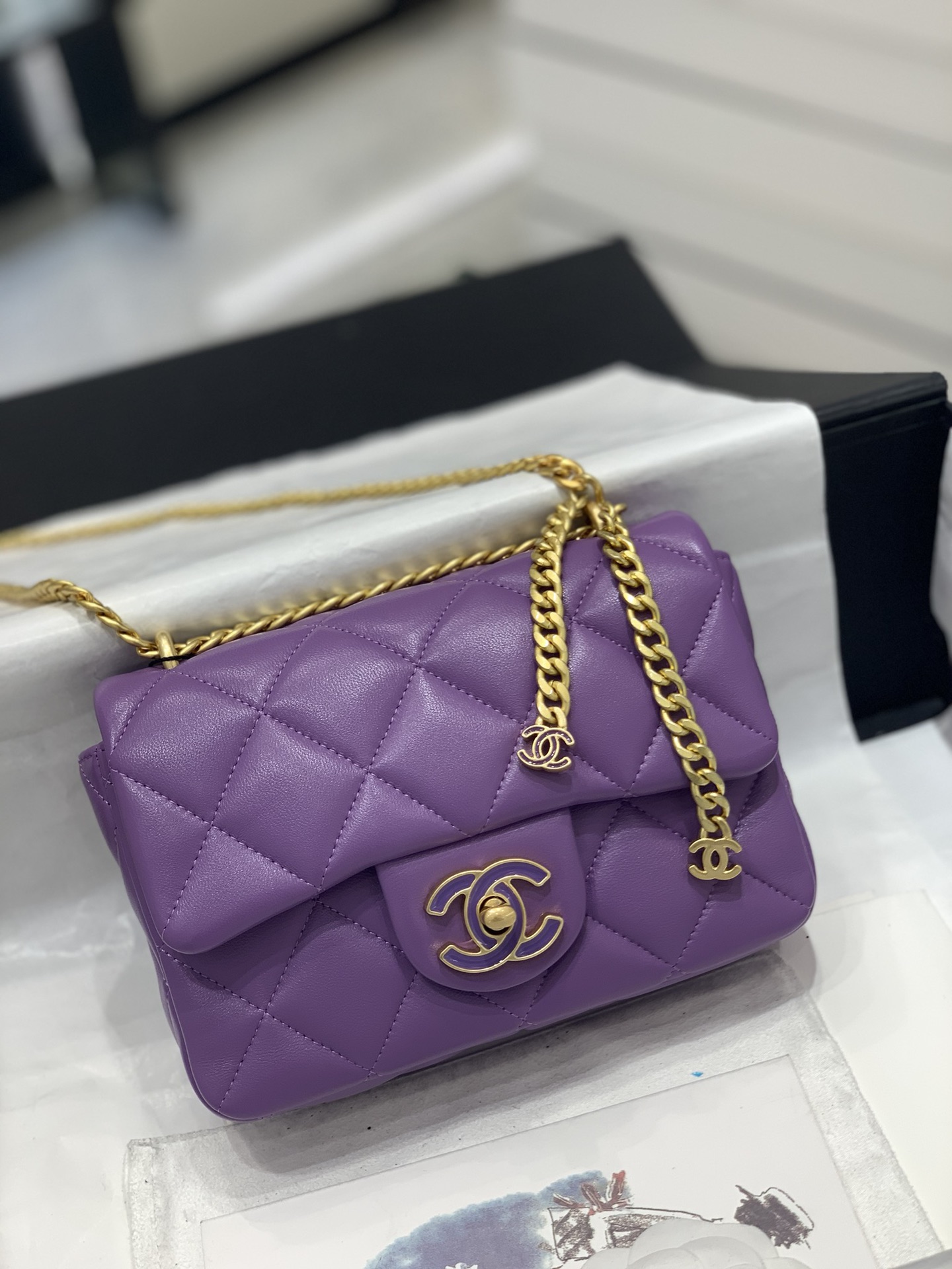 TÚI CHANEL 22P CF Purple tím da HAAS