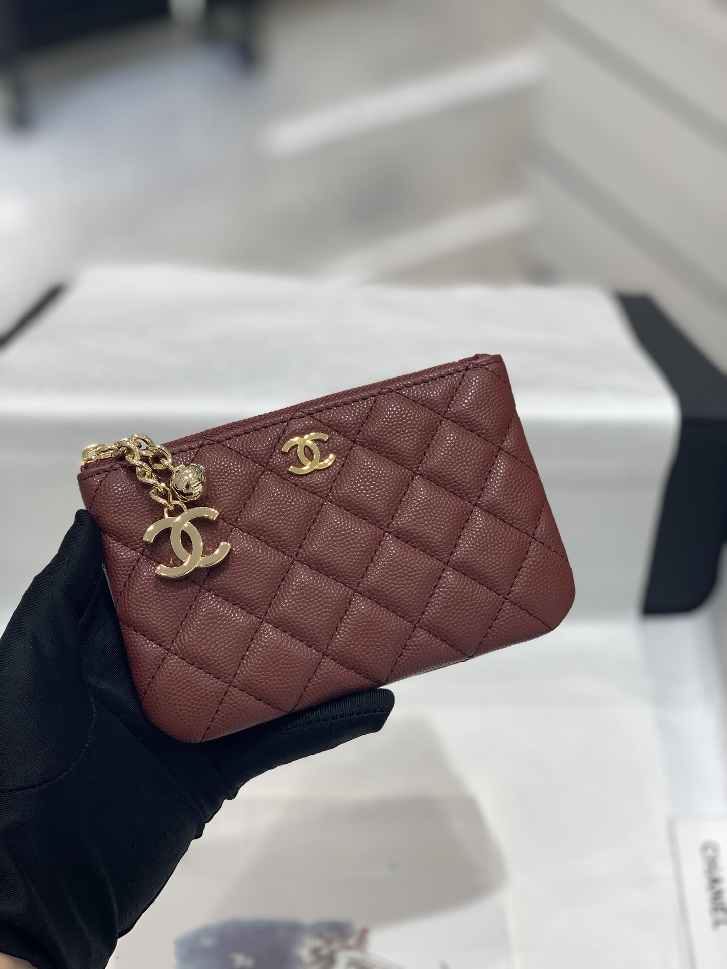 VÍ CHANEL CAVIAR MAROON DA HAAS GOLD