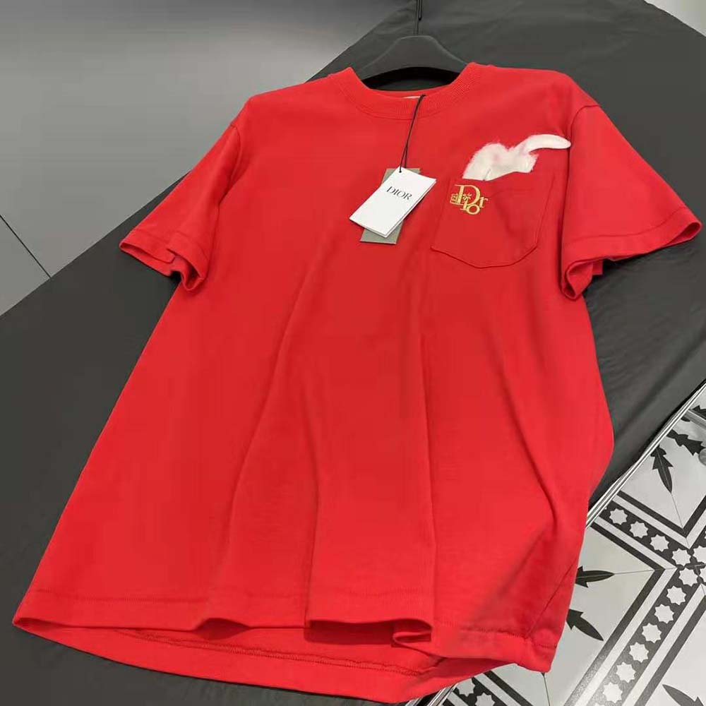 ÁO Dior Relaxed-Fit Dior by Erl T-Shirt Red Cotton Jersey