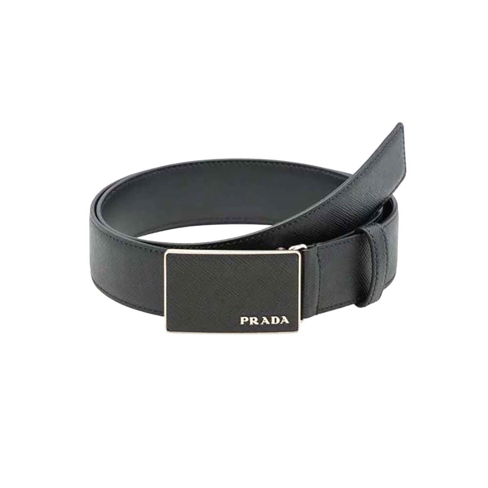DÂY LƯNG Prada Men Saffiano Leather Belt with Metal Lettering Logo-Black