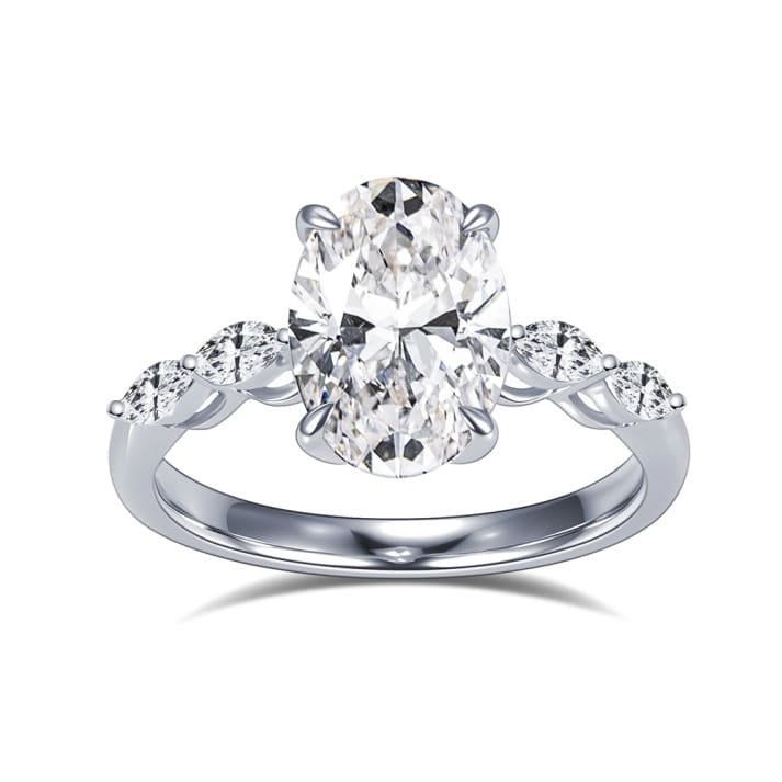 Nhẫn kim cương solitaire hình oval cắt thủ công 2.03CT