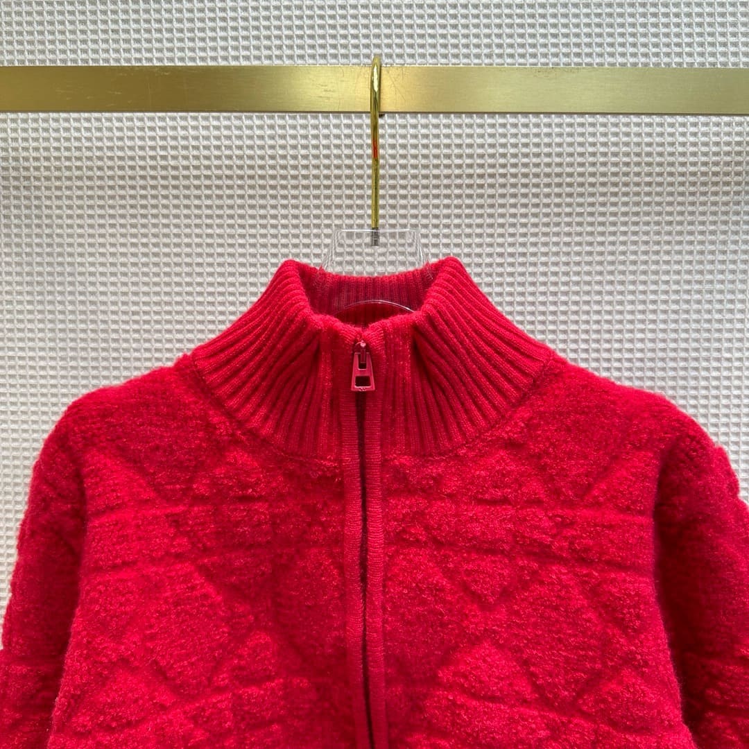 ÁO DIOR Zipped Butterfly Sewing Red Sweater