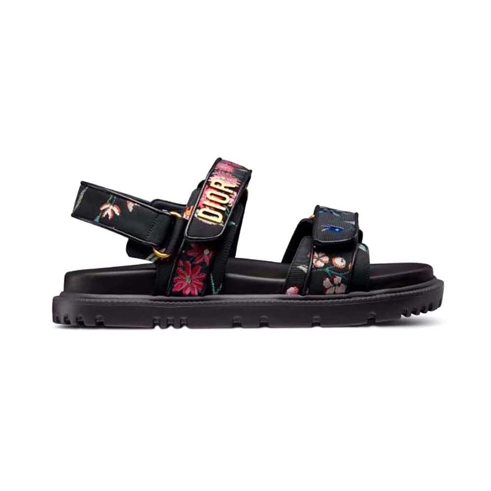 DÉP SANDAL DIOR Dioract Sandal Black Multicolor Technical Fabric Embroidered with Dior Petites Fleurs Motif