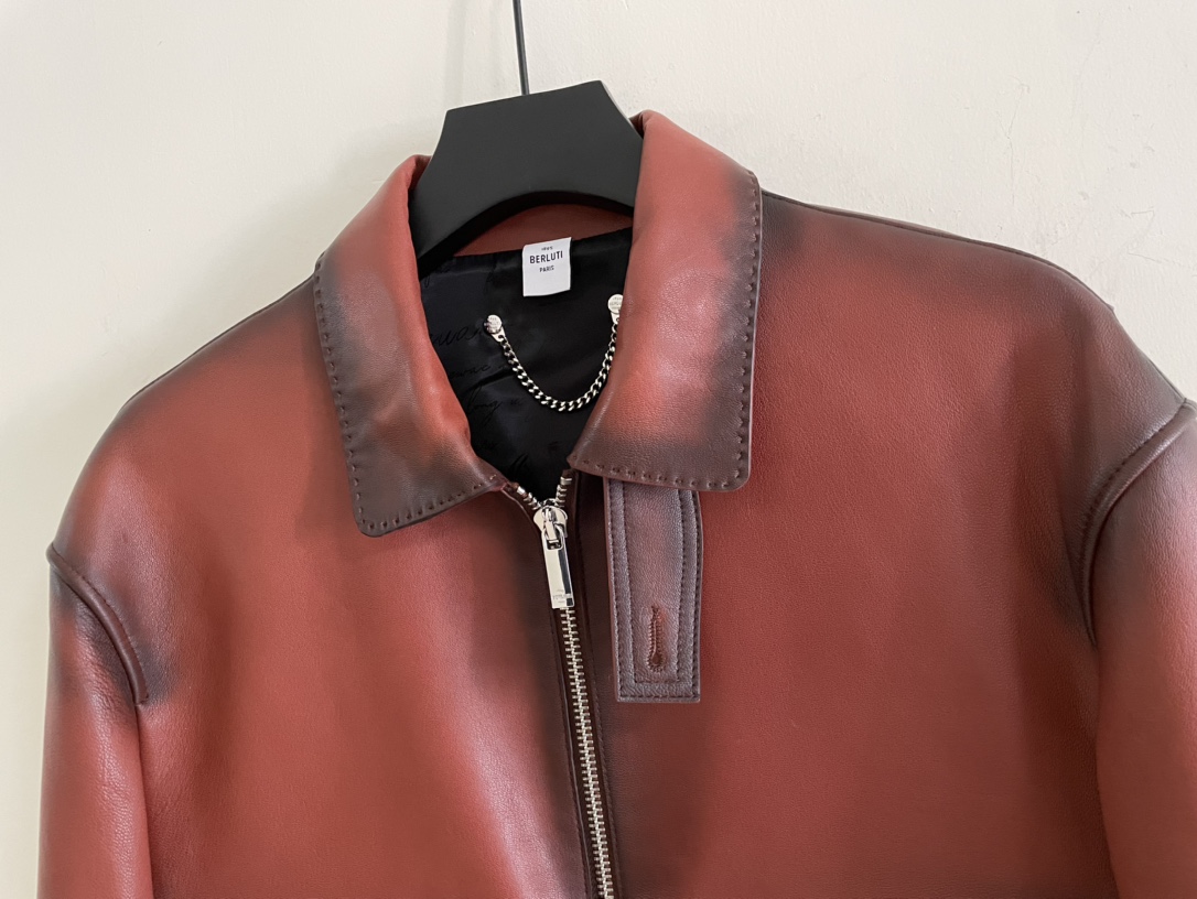 ÁO BERLUTI LEATHER JACKET COGNAC