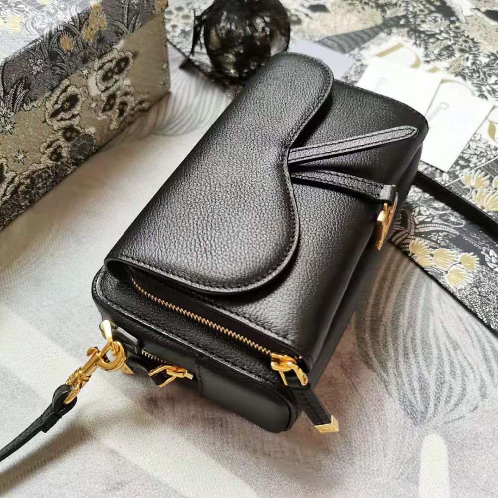 TÚI Dior Women Saddle Double Pouch Goatskin-Black da dê