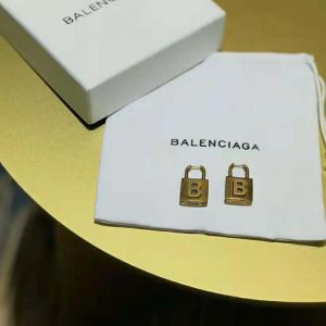 BÔNG TAI Balenciaga Women Lock Small Earrings in Aged-Gold Brass