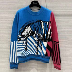 ÁO Dior Women Sweater Bright Blue and Pink D-Jungle Cashmere