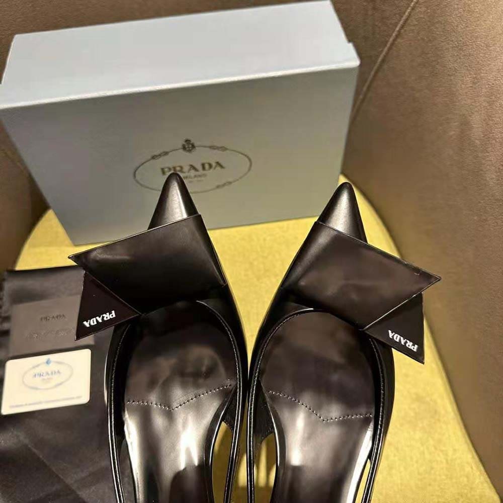 GIÀY Prada Women Brushed Leather Slingback Pumps-Black