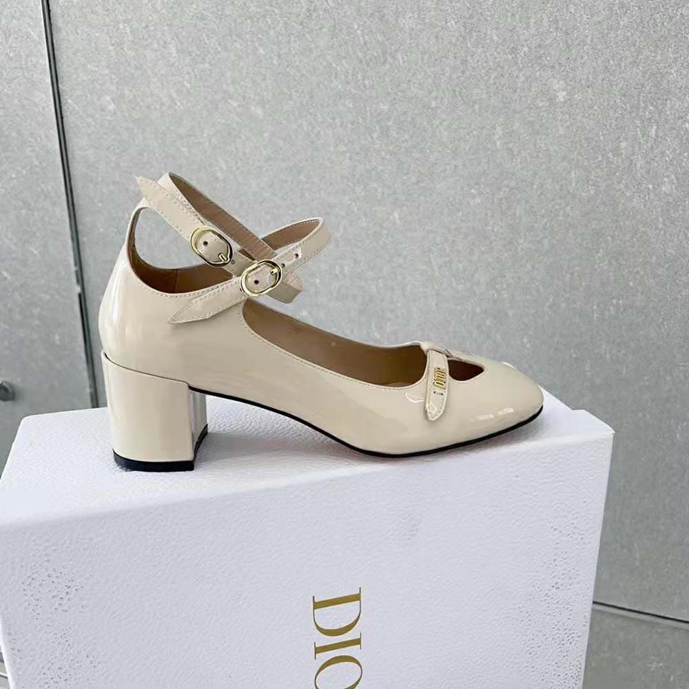 GIÀY Dior Women Aime Dior Ballerina Pump White Patent Calfskin