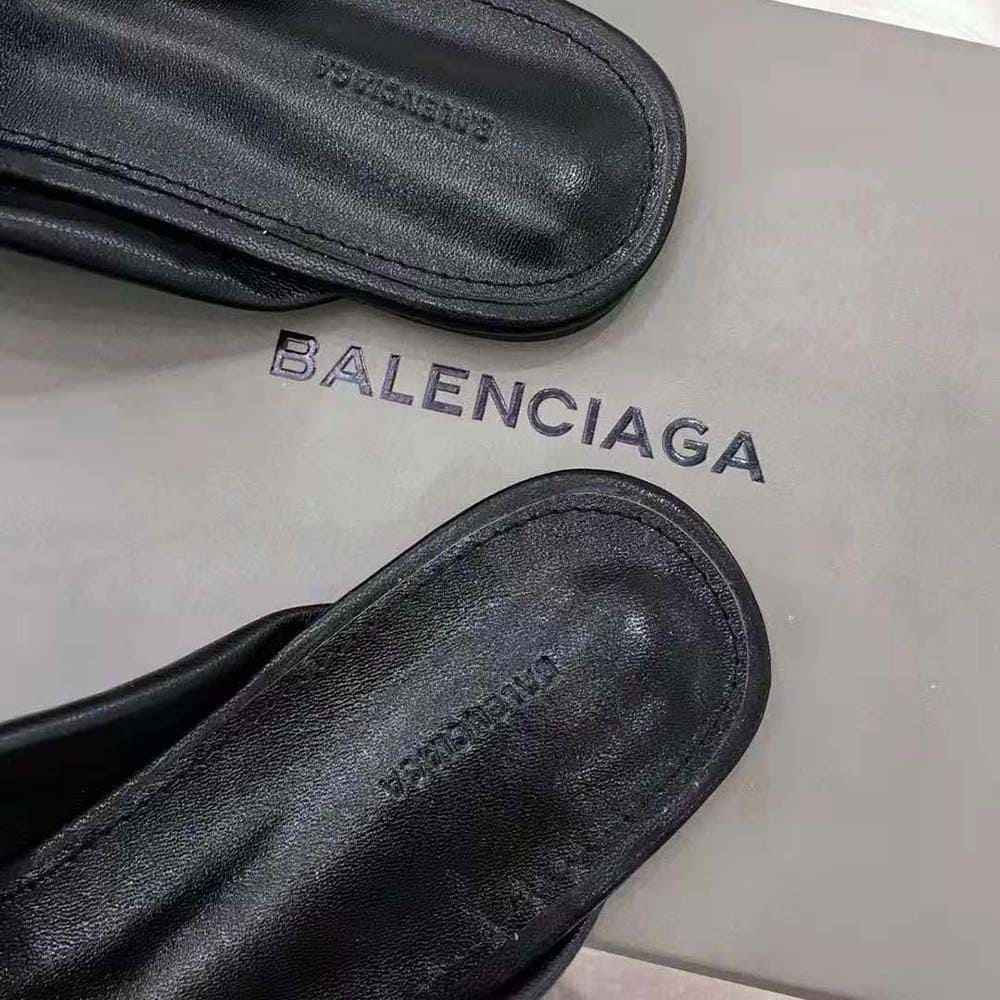 DÉP Balenciaga Women Drapy Flat Sandal in Black Smooth Nappa Lambskin