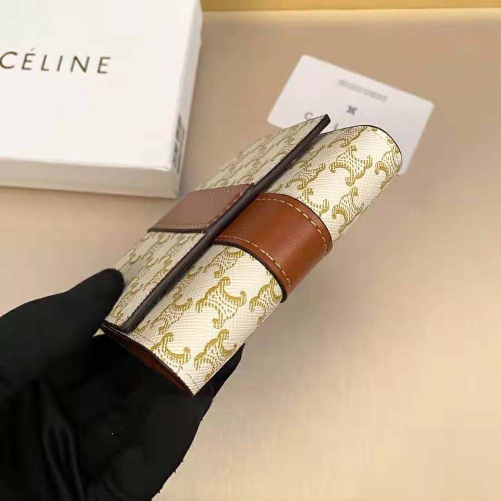Ví Celine Women Small Trifold Wallet in Triomphe Canvas and Lam