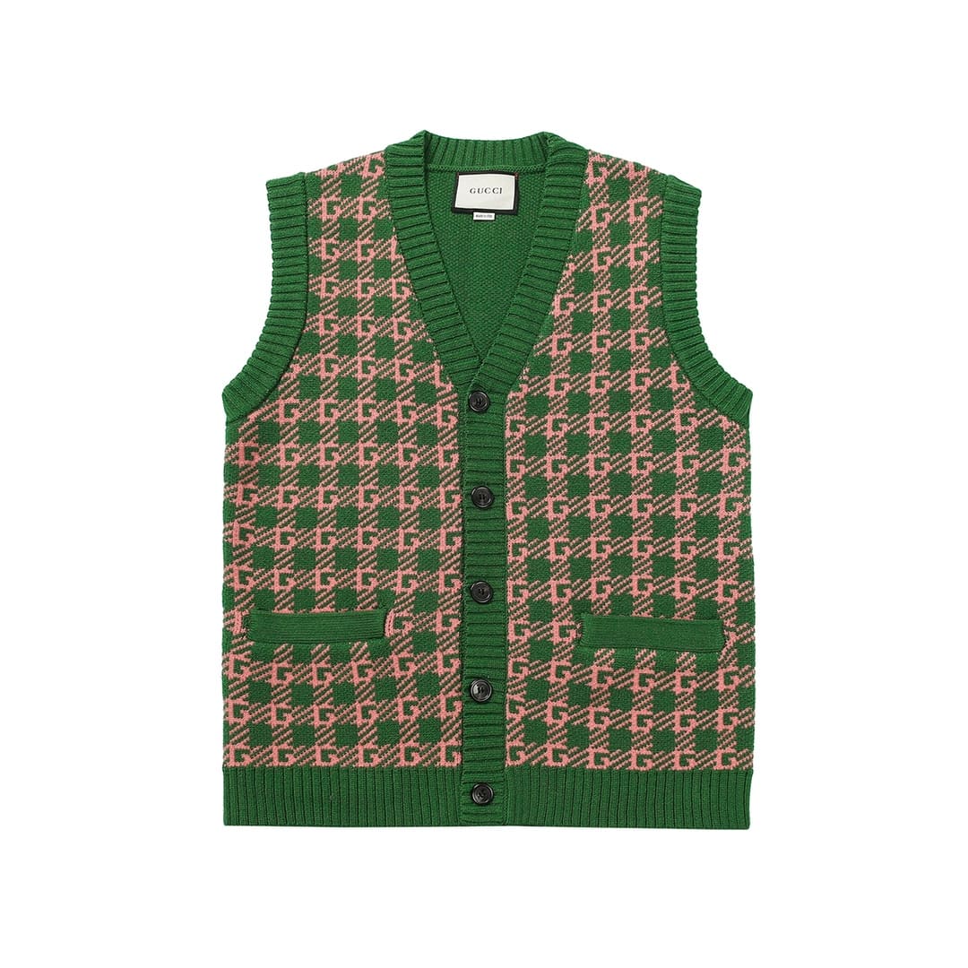 ÁO GUCCI Gile Cashmere Green and Pink