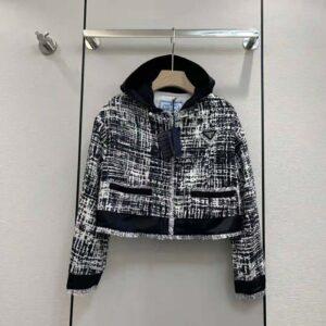 ÁO Prada Women Printed Fabric and Re-Nylon Jacket-Black