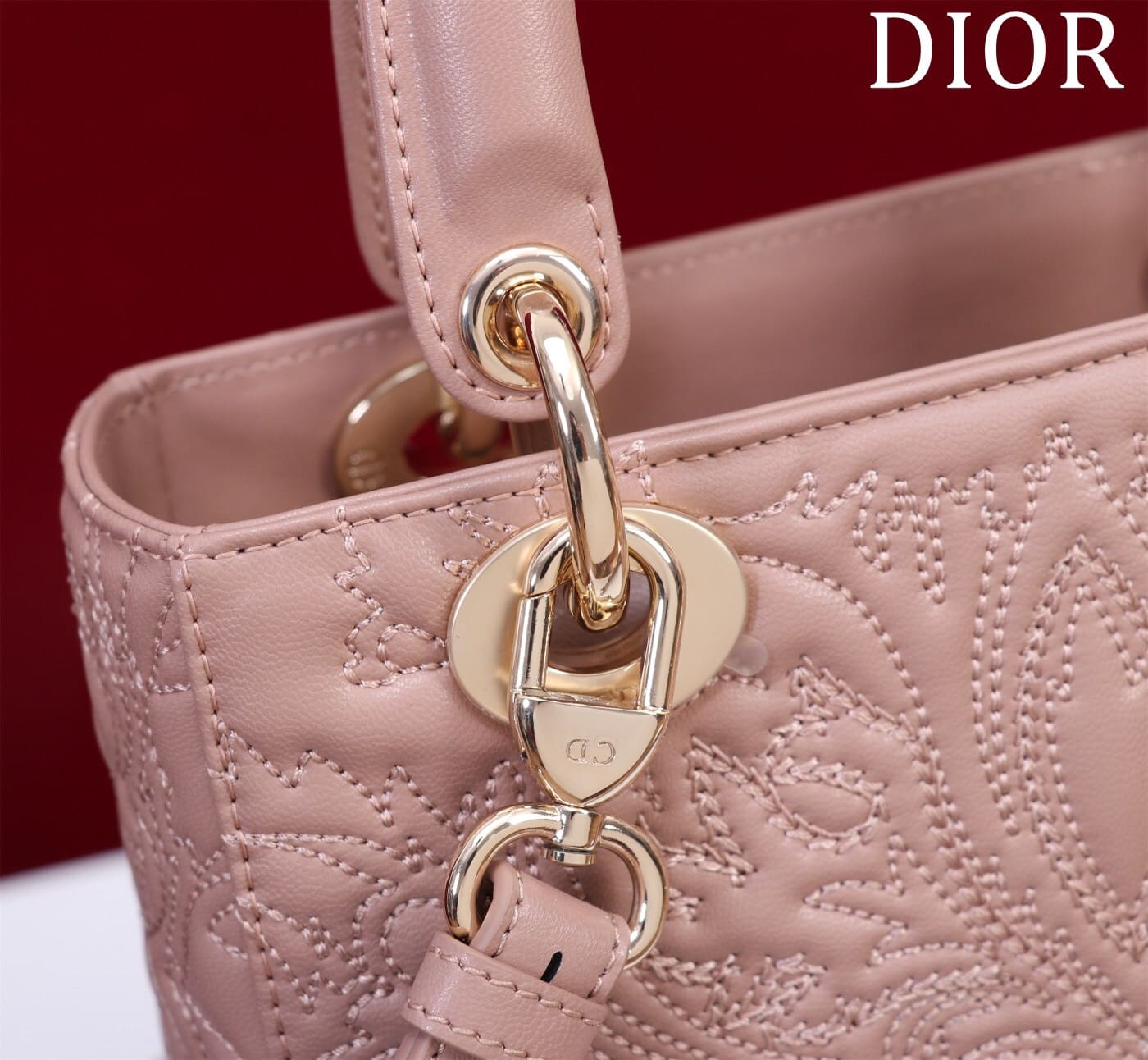 TÚI CHRISTIAN DIOR LADY DIOR Quilted-Effect Lambskin with Ornamental Motif Pink