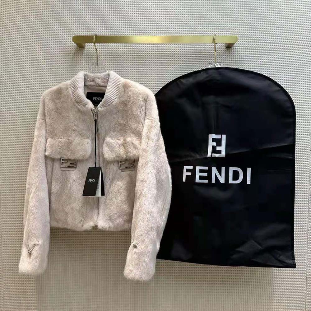 ÁO Fendi Women Pink Mink Bomber Jacket