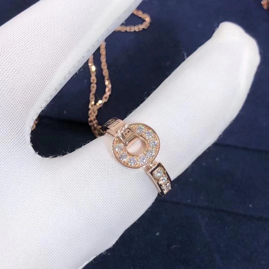 NHẪN BVLGARI 18 kt rose gold ring set with pavé diamonds