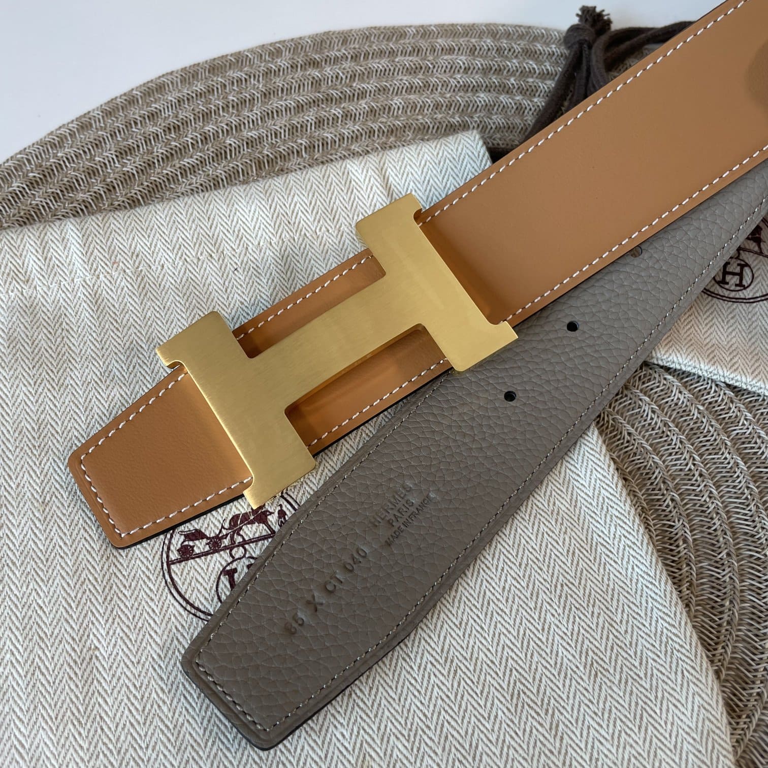 DÂY LƯNG HERMES H Togo leather hai mặt khóa vàng