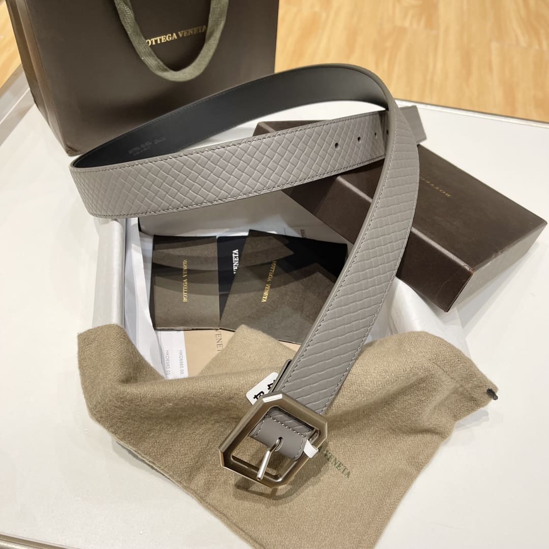 DÂY LƯNG BOTTGA VENETA GRAY INTRECCIATO LEATHER Khóa bạc