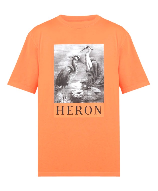 ÁO HERON PRESTON ORANGE T-SHIRT WITH BRANDED PRINT