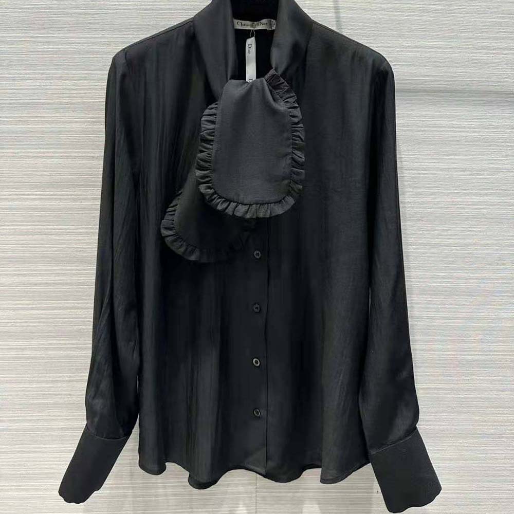 ÁO Dior Women Ascot Blouse Black Silk Twill