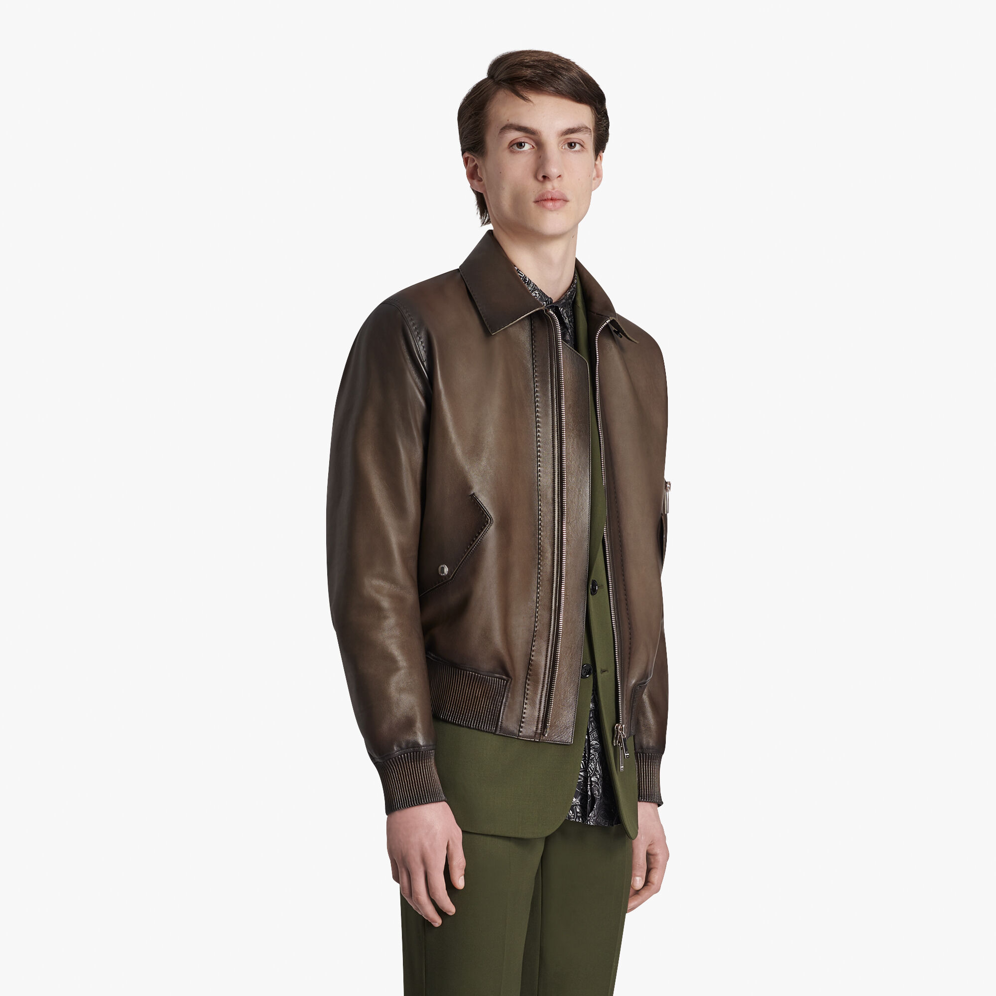 ÁO BERLUTI DARK CHOCOLATE leather jacket SS2021