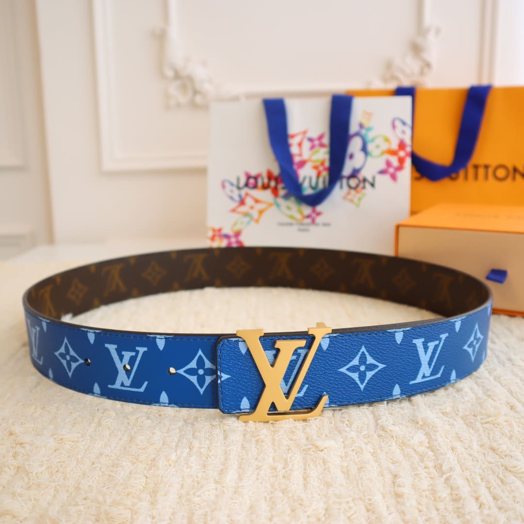DÂY LƯNG LOUIS VUITTON BROWN SKY BLUE MONOGRAM LEATHER Khóa bạc