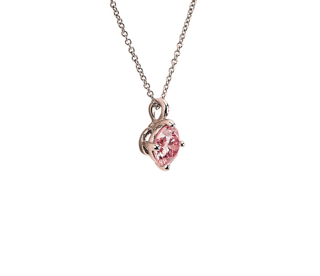 Dây chuyền vàng hồng 18K Au750 Pink Moissanite Diamond  Round Solitaire Pendant Necklace