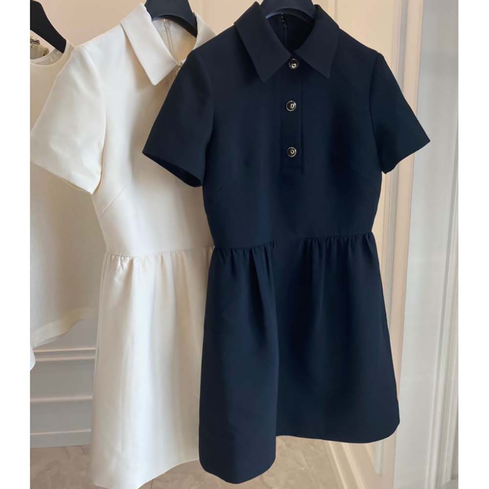 Váy Dior Fitted Dress with CD Buttons Black Wool and Silk