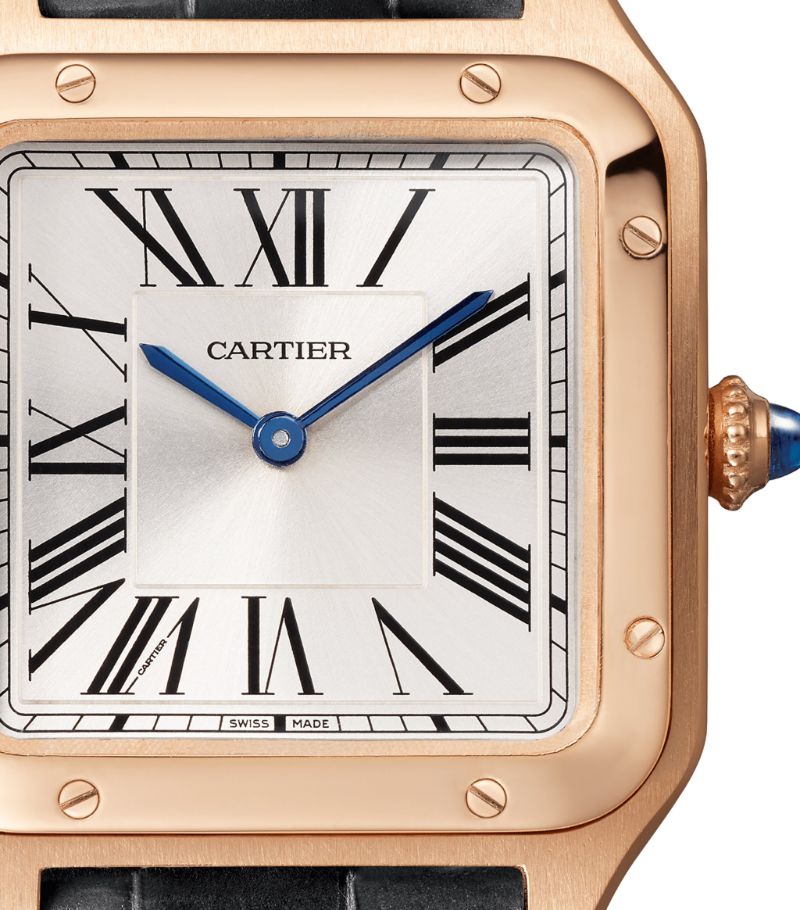 Đồng hồ CARTIER Rose Gold Santos-Dumont Watch 38mm mặt số màu trắng dây da