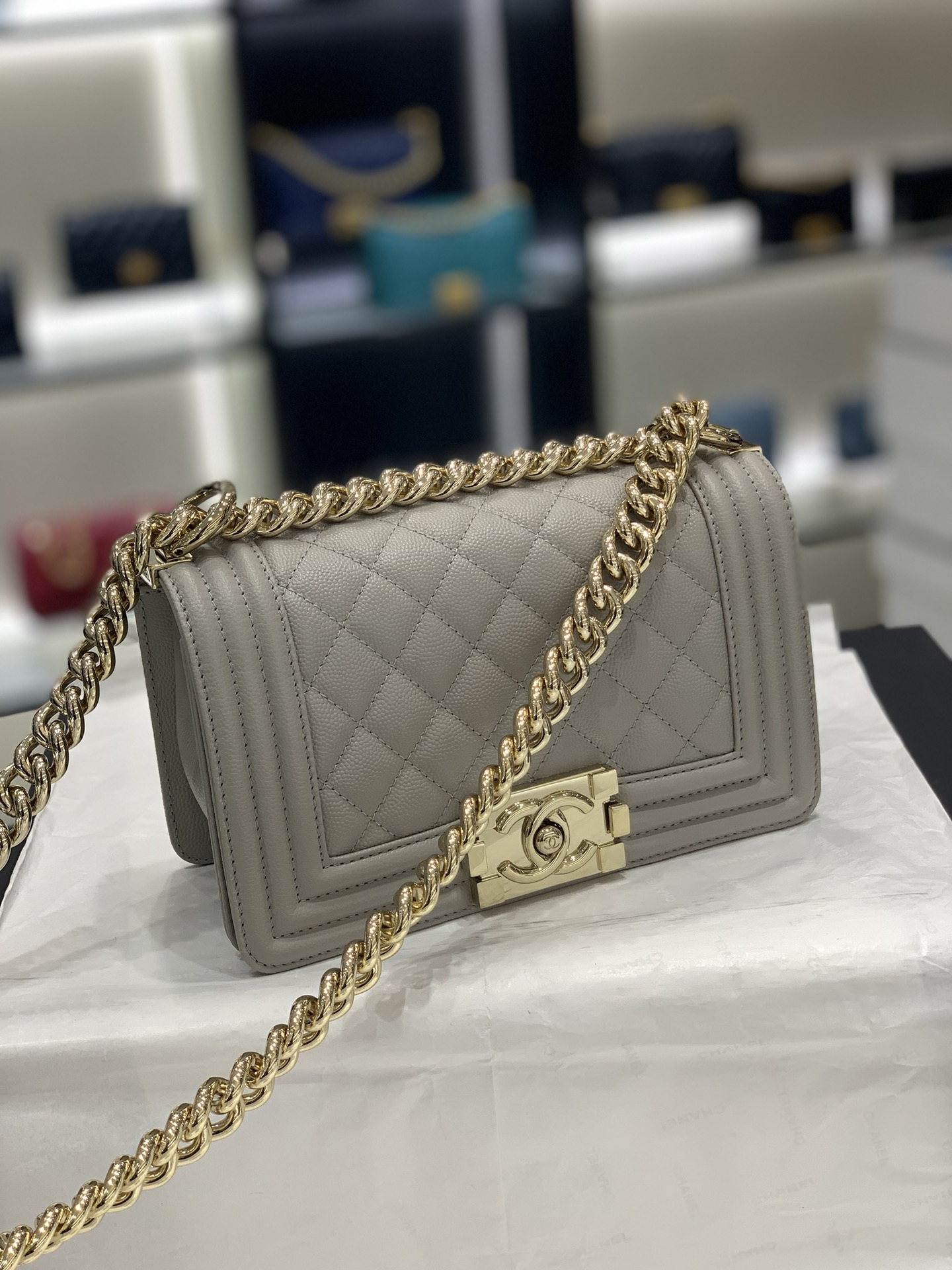 TÚI CHANEL LEBOY Caviar Grey Xám da HAAS