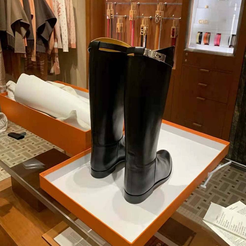 GIÀY Hermes Women Jumping Boot in Box Calfskin-Black