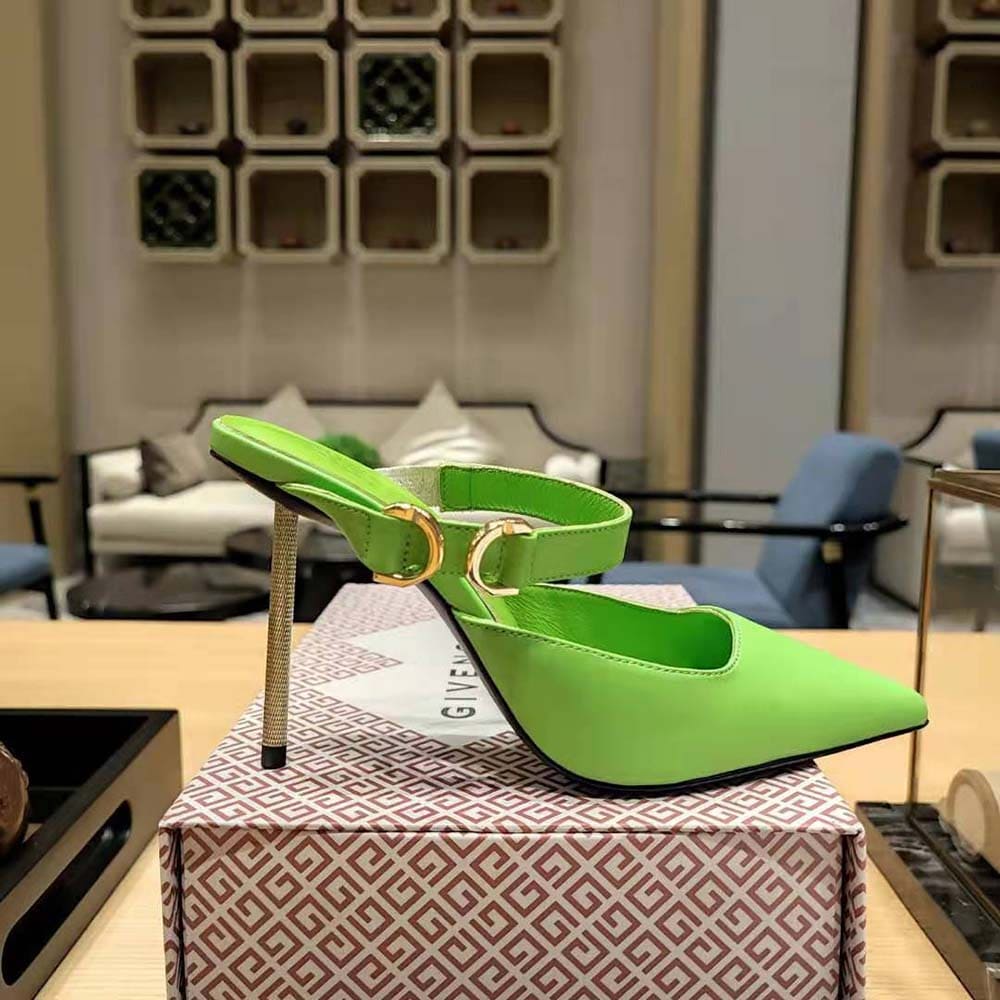 GIÀY Givenchy Women Voyou Slingbacks in Leather-Green