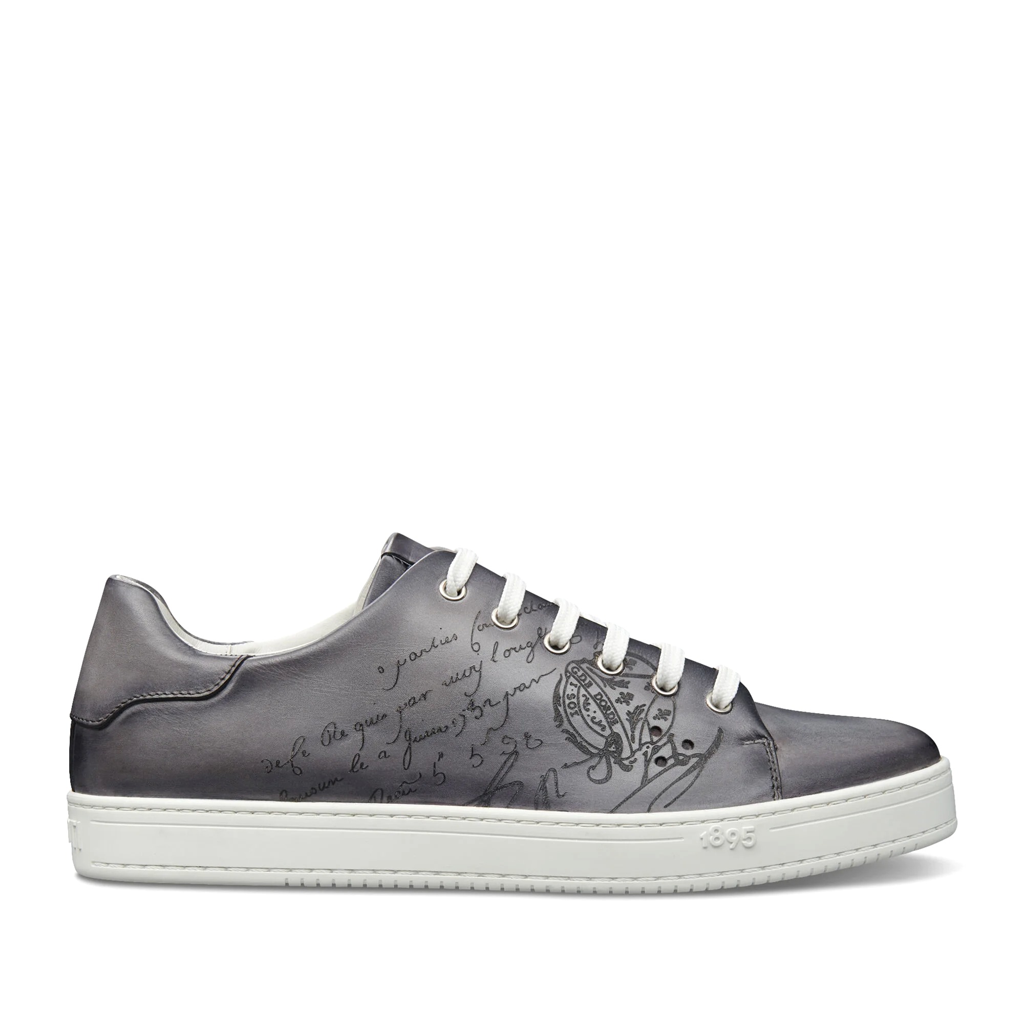 GIÀY BERLUTI Playtime Scritto Leather Sneaker Light Aluminio