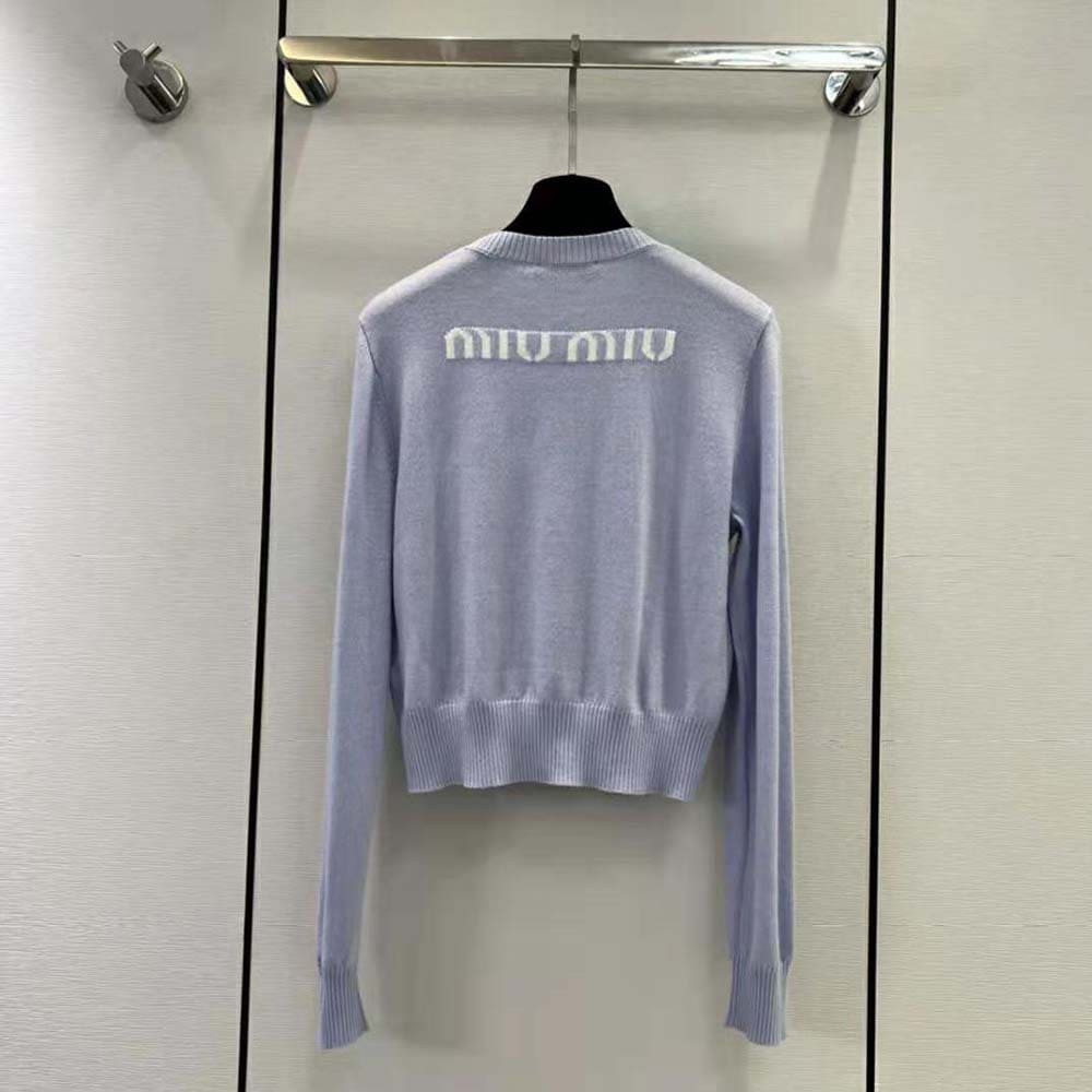 ÁO Miu Miu Women Cashmere Crew-Neck Sweater-Blue