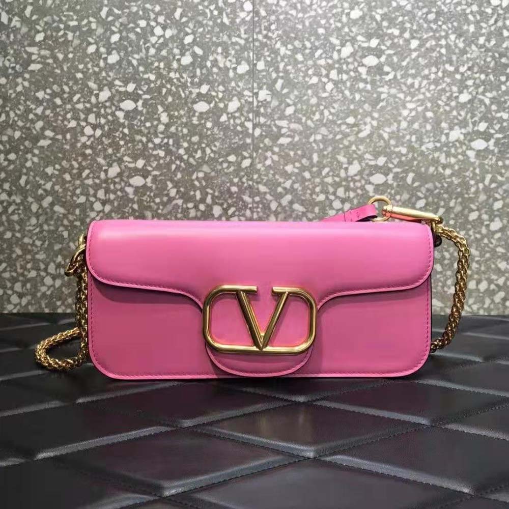 TÚI Valentino Women Vlogo Signature Calfskin Shoulder Bag-Pink