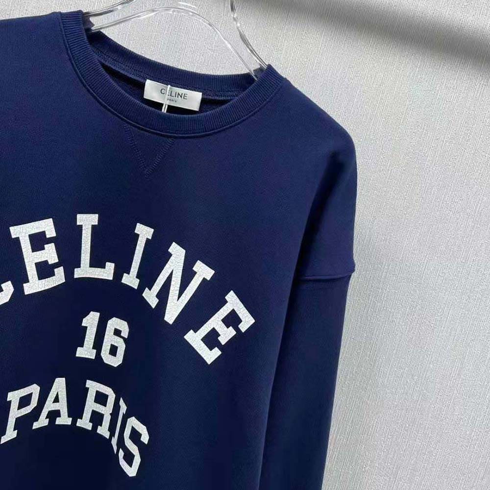 ÁO Celine Paris 16 Sweatshirt in Cotton Fleece-Navy Unisex