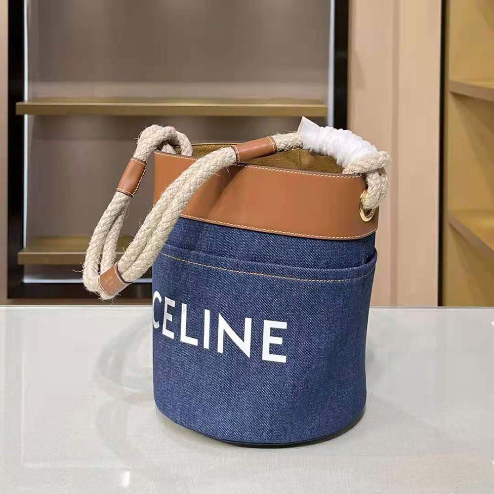 TÚI Celine Women Bucket Celine in Denim with Celine Print and Calfskin