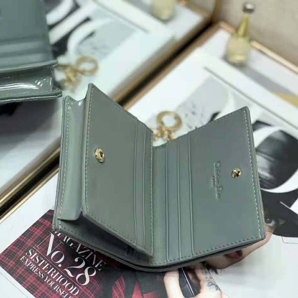 Ví Dior Women Mini Lady Dior Wallet Patent Cannage Calfskin-Navy